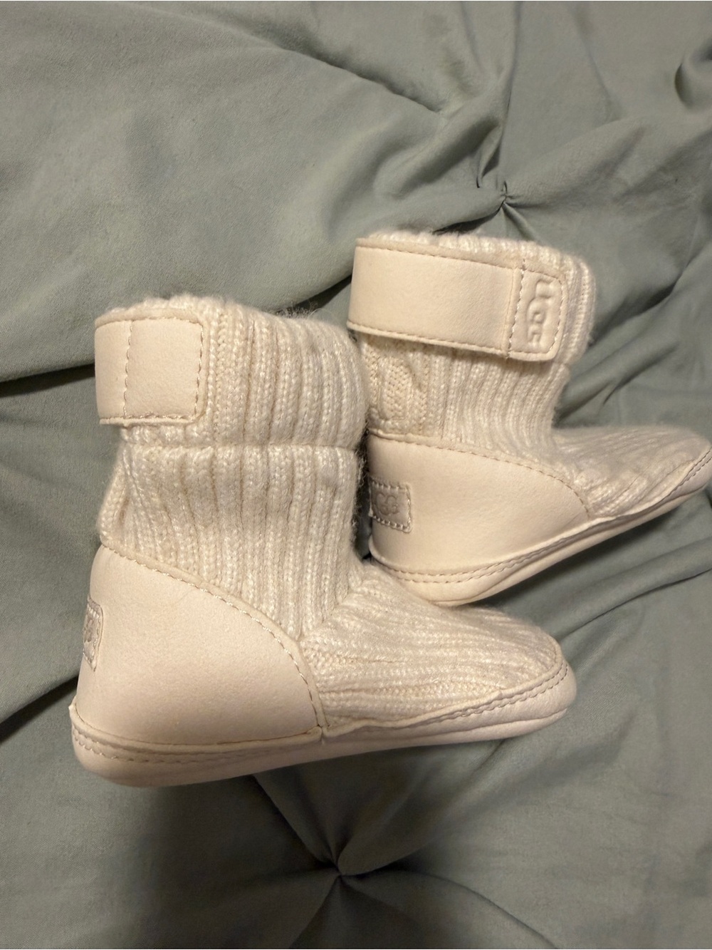 UGG Infant Cream Rib Knit Booties with Hook-and-Loop Strap